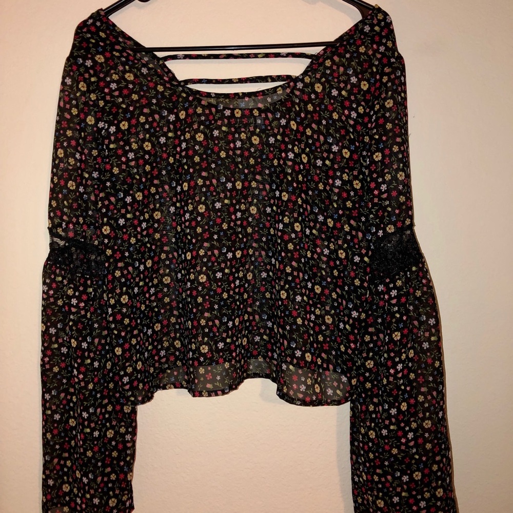Boho black mesh detailed blouse